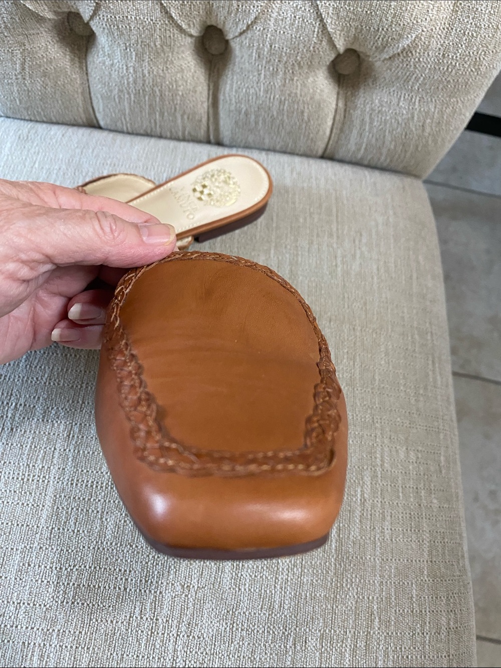Vince Camuto NEW Cognac Braided Leather Slip-On Mules / Sz 7.5 - Picture 12 of 14